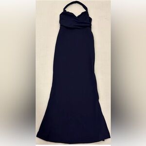 Lulus Evening Gown Mermaid Halter High Slit Navy Blue Size M